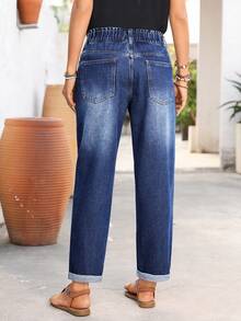 EMERY ROSE Women's Casual Distressed Tapered Leg Jeans - Dark Wash - View 2