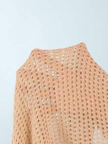 Soleia 女士夏季度假沙滩垂褶领露背罩衫连衣裙 - 卡其色 - 查看 8