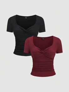 Sweetra Y2K Sexy Twist Pleated Versatile Commuter Blouse - Multicolor - View 6