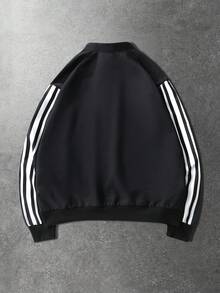 ROMWE MEN Goth Spring Casual Graphic Men'S Casual Slogan Print Contrast Striped Jacket, Spring/Autumn - Black - View 2