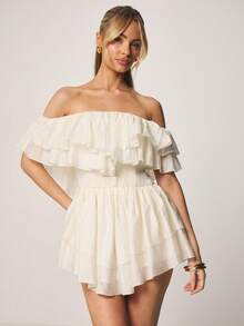 MISSGUIDED Vestido mini con volantes en los hombros, cintura elástica y escote Bardot para ocasiones de primavera y verano - Blanco - Ver 4