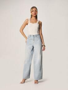 MISSGUIDED Floral Lace Camisole Top With Ruffle Trim Straps Square Neckline Cropped Tank Summer - Apricot - View 3