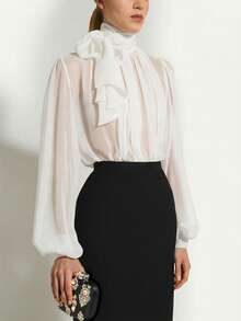 Briarwyn Áo kiểu nữ thời trang, gợi cảm, xuyên thấu, cổ buộc dây bằng vải lưới. - trắng - Xem 6