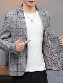 Manfinity Mode Men's Casual Commuter Plaid Blazer - Grey - View 6