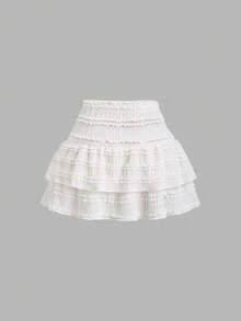 Olithes Women's Elegant Ruffled Multi-Layer Skirt, Sweet Ballerina Style Ruffle Bubble Skirt, Sweet Style, Spring/Summer - Beige - View 2