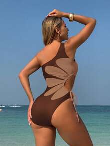 Swim Vcay Tenues de plage pour femmes Springbreak, Maillot de bain une pièce décontracté pour femmes avec imprimé, cordon de serrage et détails ajourés, idéal pour les vacances. Style bohème pour les festivals - Multicolore - Voir 3