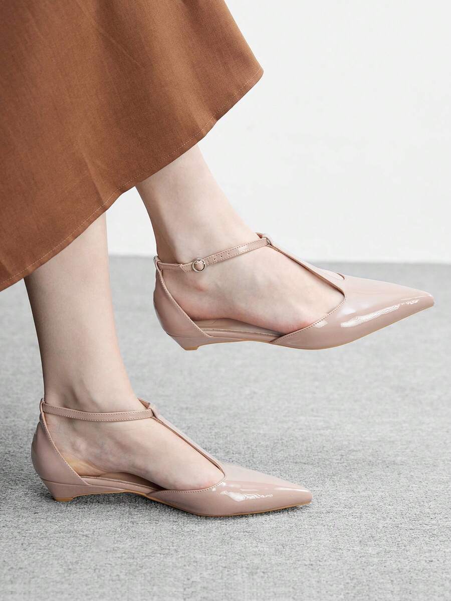 CUCCOO BIZCHIC 女士咖啡色尖头低跟露跟鞋，简约优雅百搭休闲通勤鞋，适合工作办公室穿着，春秋季 - 鏡面杏27 - 查看 1