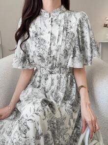 FRIFUL Women's Round Neck Floral Print Dress, Sweet Vacation Style - Multicolor - View 3