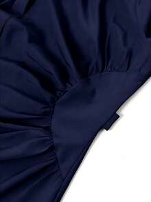 Rometta 大码优雅收腰褶皱衬衫裙 - 藏蓝色 - 查看 8