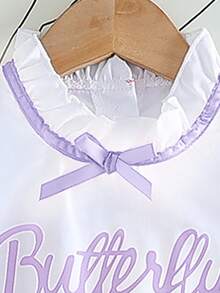 SHEIN Elladie kids Young Girl' Fashionable & Elegant Flounce Sleeve Top And Wide Leg Pants Set, Summer Lilac Kids Dress Purple Girl Clothes Girls Coord Sets Lavender Two Piece Set Lavender Outfit For Little Girls Lilac Kids Outfit - Purple - View 3