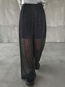 FRIFUL Pantalones sueltos y brillantes de moda para mujer - Gris - Ver 6