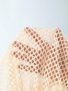 SHEIN 少女碎花三角比基尼三件套泳衣，带抽绳沙滩裙，适合度假、复古、海滩、海洋等场合，优雅可爱。高腰三件套泳衣，款式保守，适合女孩穿着。 - 米色 - 查看 6