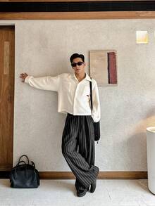 ESTAVOR Men's Solid Color Casual Long Sleeve Shirt - Beige - View 1