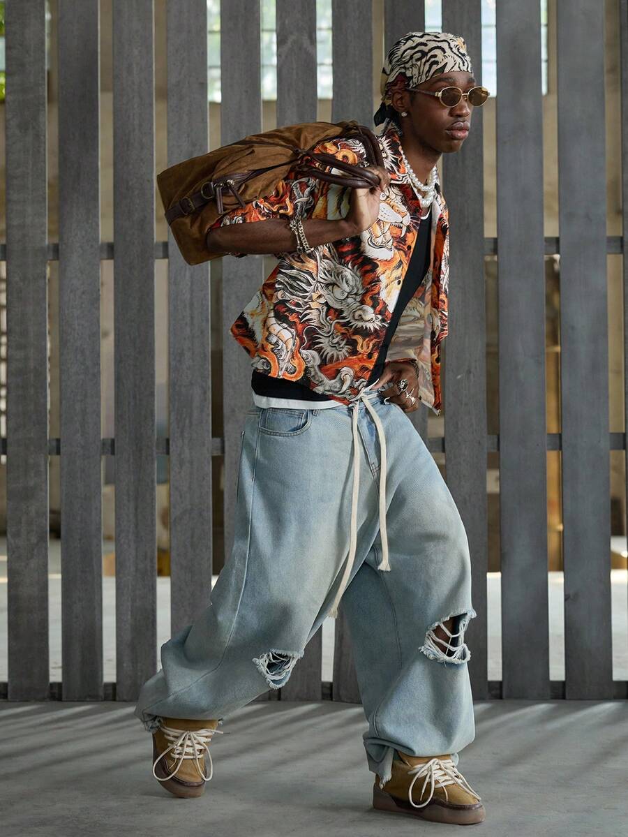 NEON BLANC Men's All-Over Print Button Front Casual Short Sleeve Shirt - Red - View 1