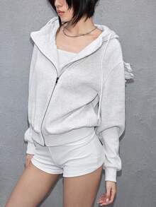 ROMWE Avant Y3K 先锋性感翅膀超大不对称女式卫衣 - 灰色 - 查看 9