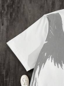 Manfinity BRENVOR 2pcs/Set Men's Eagle Print Round Neck Short Sleeve T-Shirt And Drawstring Waist Casual Pants, Cozy Outfits - Light Grey - View 4