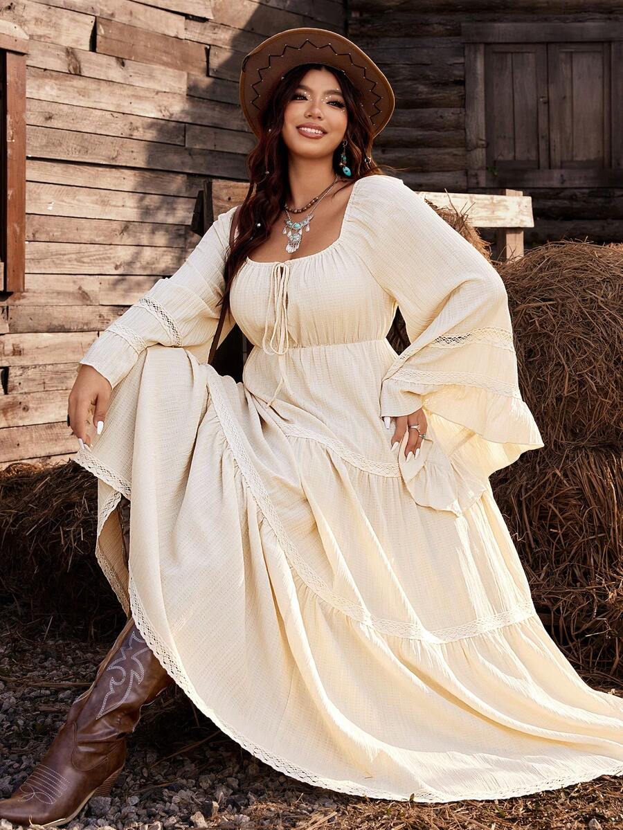 Ceyna Vestido elegante y elaborado de estilo francés para resort en talla grande color albaricoque - Albaricoque - Ver 1