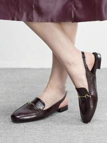 CUCCOO BIZCHIC Women's Square Toe Flat Low Heel Black British Style Comfortable Commute Versatile Backless Mule Flats - Oily burgundy - View 2