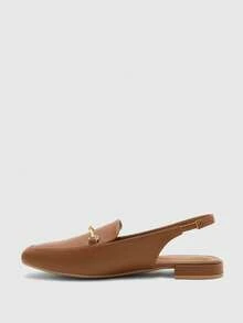 CUCCOO BIZCHIC Giày bệt nữ mũi vuông gót thấp màu đen kiểu Anh, thoải mái, đa năng, không quai hậu, thích hợp đi làm. - PI nâu - Xem 9