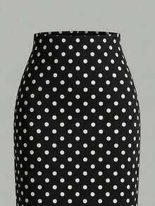 Firerie Women's Casual Elegant Black & White Polka Dot A-Line/Bodycon Skirt/Fitted Long Skirt, Sophisticated Commuter Outfit, Retro Black & White Polka Dot A-Line Skirt