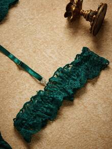 Spicy Aura Women's Solid Color Lace Sexy Lingerie Accessories - Dark Green - View 4