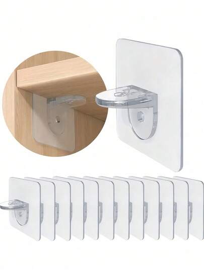 6/10/20/30pcs Shelf Support Pins, Adhesive Shelf Clips, Heavy Duty Shelf Pins, Suitable For Kitchen Cabinet, Bookshelf, Wardrobe Shelves, Transparent Cabinet Shelf Fixers, For Home Use