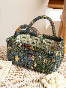 Cirelle Small Floral Print Fabric Storage Bag – Quilted Basket For Scarves, Cosmetics & Travel Toiletries, Compact Organizer For Short Trips & Daily Use, Charming Gift Idea - Multicolor - View 8