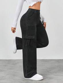 Flexra Women's Loose Fit Elastic Waist Comfortable Wide Leg Jeans