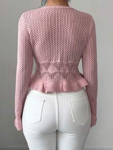 Elenzga Women's Spring/Summer New V-Neck Pink Cute Date Valentine's Day Everyday Versatile Elegant Lady Knit Short Fitted Long Sleeve Cardigan - Pink - View 2