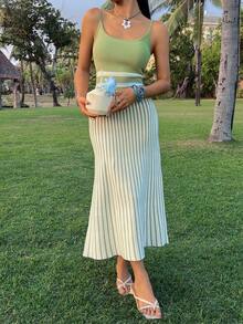 Livesso Women's Vacation Striped Casual Fashion Knit Slip Dress - Green - View 5