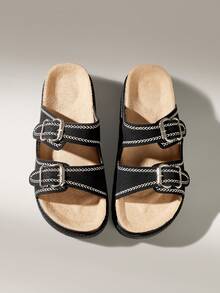 Solecia Mules de plataforma de moda casual con diseño de hebilla para mujer - Negro - Ver 6