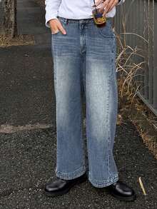 DAZY Men's Distressed Washed Blue Denim Jeans, Autumn - Blue - View 1