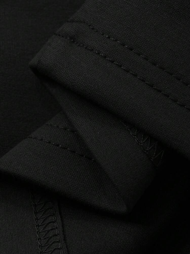 Men's Black Zip-Up Jacket And Pants Casual Suit Set, Spring/Autumn