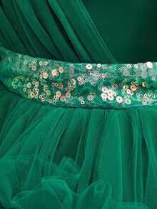 女宝宝拖尾礼服，一周岁生日庆祝派对礼服 - 墨綠色 - 查看 4