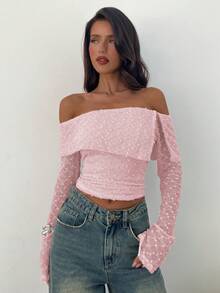 Aloruh Women's Solid Color Pleated Elegant Fashionable Shoulder Top - Baby Pink - View 7