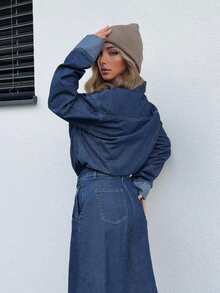 Jeta Ari Women's Casual Washed Wide Leg Denim Jumpsuit, Fall Women Clothes - Navy Blue - View 2