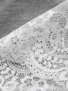 DAZY Tween Girl Contrast Lace Crew Neck Short Sleeve Top And Pants Pajama Set - Grey - View 7