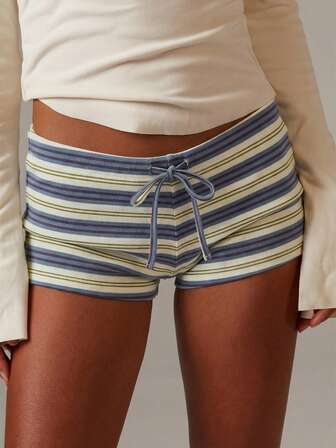 Athîral 女士休闲抽绳腰条纹印花针织热裤短裤，适合日常、通勤和度假穿着