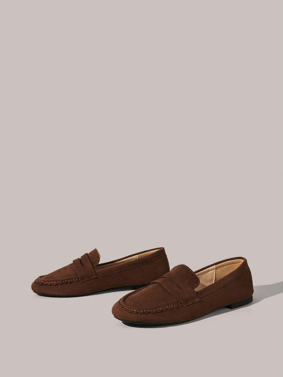 Styleloop Giày lười nữ màu nâu giả da lộn, thoải mái và tối giản, thích hợp cho kỳ nghỉ. - màu nâu - Xem 1