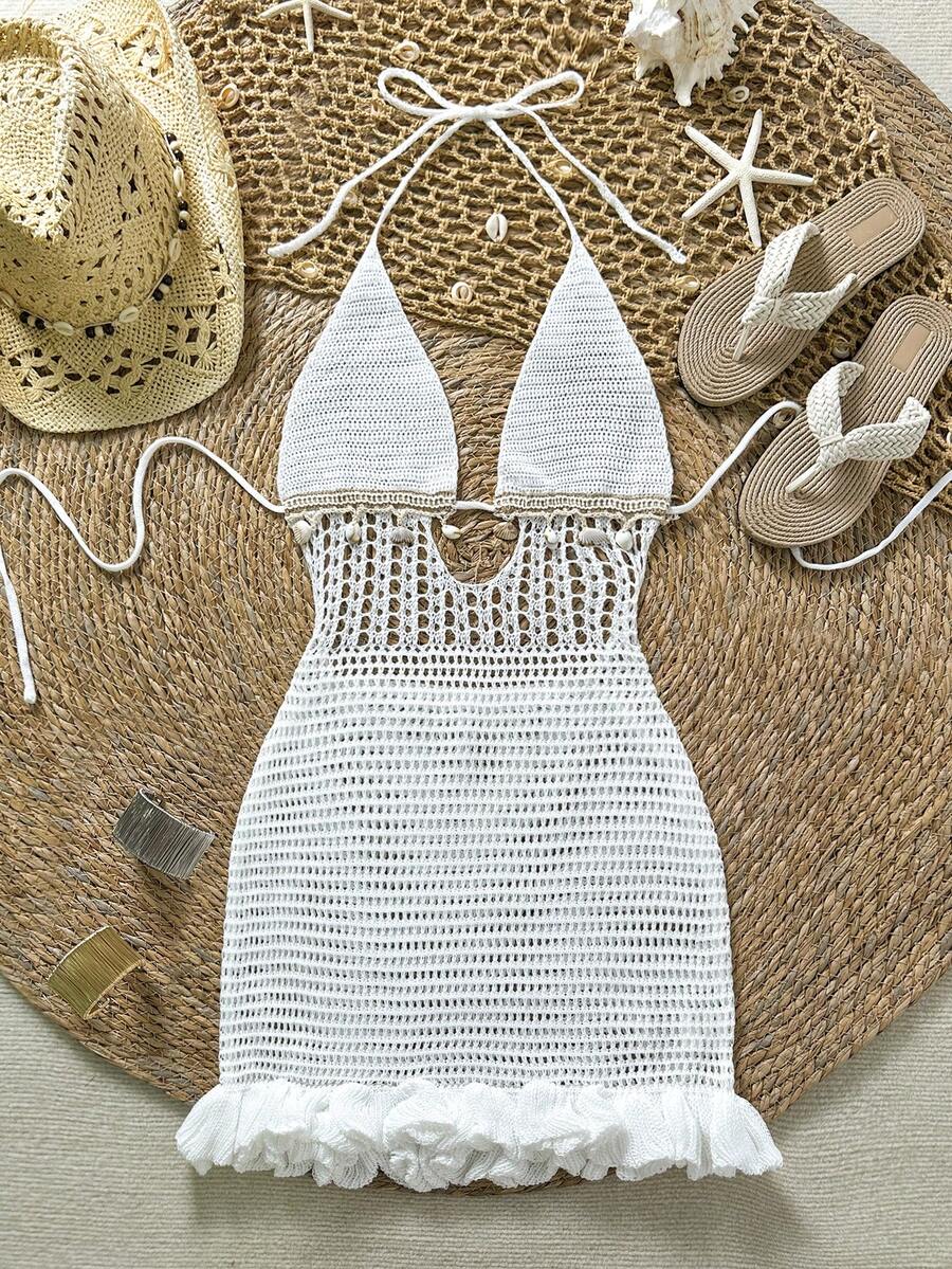 Soleia Vestido de cubierta con espalda descubierta y lazo de unicolor y calado para mujer - Multicolor - Ver 1