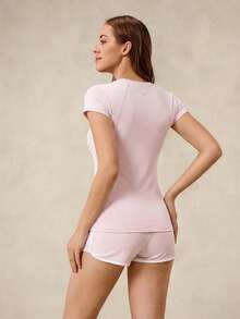 OutZeal 女士健身运动T恤 粉色 日常休闲 凉爽触感 V领 紧身运动上衣 - 粉色 - 查看 8