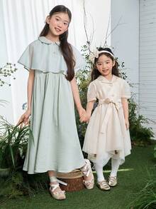 DAZY Vestido poncho de unicolor casual y de uso diario para niñas preadolescentes, 2 en 1, para el verano - Verde - Ver 7