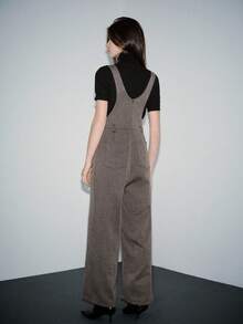 Chiquease Pink And Grey Summer Smart Casual Office Denim Fabric Jacquard Metal Buckle Backless Waist Cinched Minimalist Spring/Summer Women Jumpsuit - Coffee Brown - View 2
