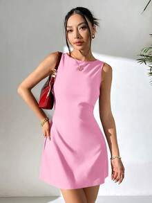 SHEIN EZwear 粉色无袖露背编织连衣裙（女款） - 粉色 - 查看 6