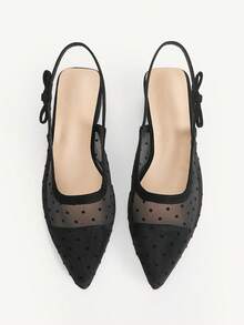 CUCCOO CHICEST Women's Pointed Toe Low Heel Black Polka Dot Mesh Elegant Breathable Slip-On Pumps Valentine's Day Elegant Shoes - Black - View 3