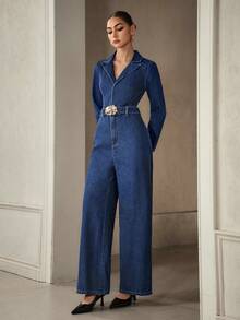Selenza Women's Fashion Belted Denim Jumpsuit