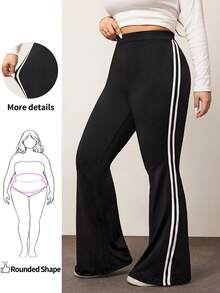 Enliva 女性加大尺碼拼接側分喇叭褲 - 黑色 - 查看 1