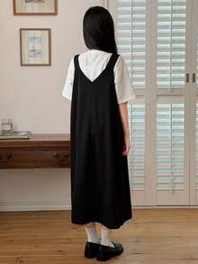 DAZY Tween Girls Black Loose Straight Long Jumper Dress - Black - View 2