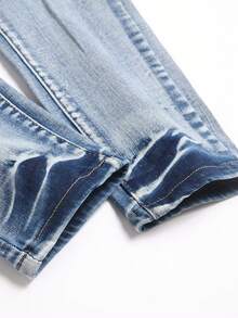 Manfinity Roughcore Jeans casuales de moda con bolsillos sesgados y efecto desgastado de unicolor para hombre - Lavado ligero - Ver 7