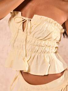 Glamine Tie-Up Solid Color Ruched Twist Front Crop Top For Women Butter Yellow Top Vacation Outfits Woman Top Linen Top Summer Top 100% Cotton Pale Yellow Yellow Tank Top Butter Yellow Top Vacation Top Outfit Summer Casual Daily Vacation Top Summer Date Romantic Long Skirt Fall Cloth For Women Vacation Outfits Woman Top - Yellow - View 6